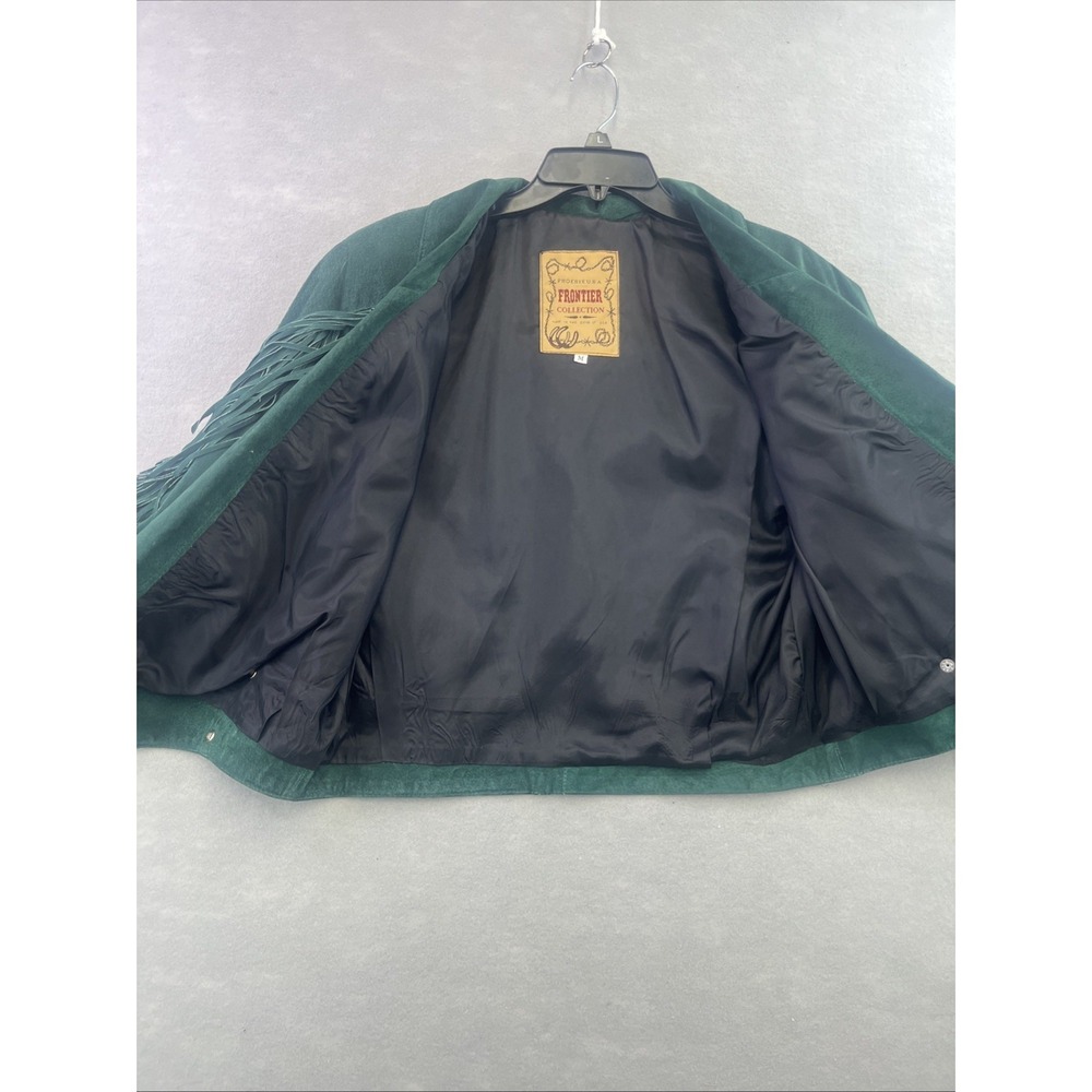 Frontier Collection Womens M Western Green Leather Suede Fringe Jacket USA Vtg - Picture 12 of 14